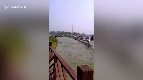 Chinese bridge collapse 🤯an tourist dives in