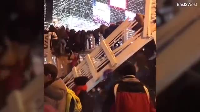 Heartstopping moment crowded bridge collapses moments after midnight