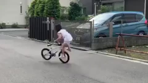 Child Girl Amazing Talent Riding Bicycle