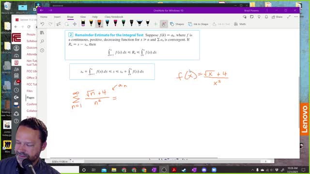 Calculus 2 - Section 11-3 - Class example of using integral test