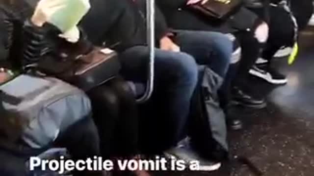 Projectile vomit on entire subway seat