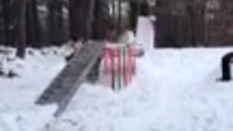 Snowboard face plant onto ladder