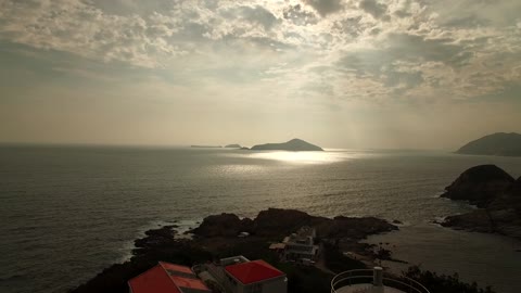 The view of the sea on an island set in a lighthouse.