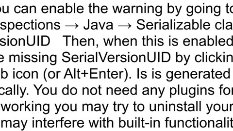 generate serialVersionUID automatically in intellij stopped working