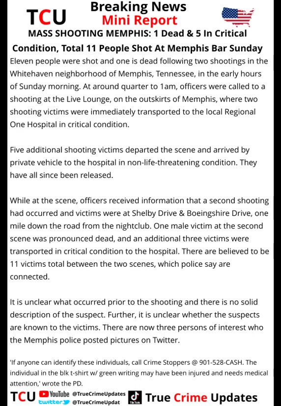 MASS SHOOTING MEMPHIS: 1 Dead & 5 In Critical Condition, Total 11 People Shot At Memphis Bar Sunday