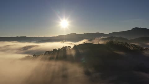 a mountain covered with fine fog