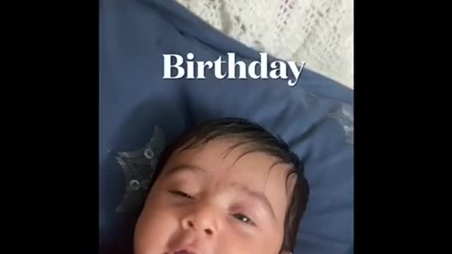 3 month old Cute and funny baby girl Wishing happy birthday