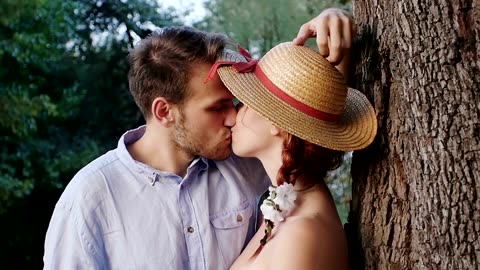 Kissing couple in Forest