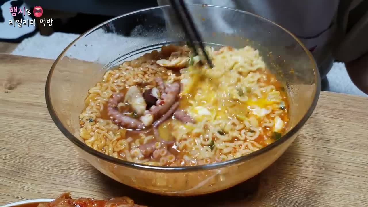 Eating Kimchi with a whole octopus