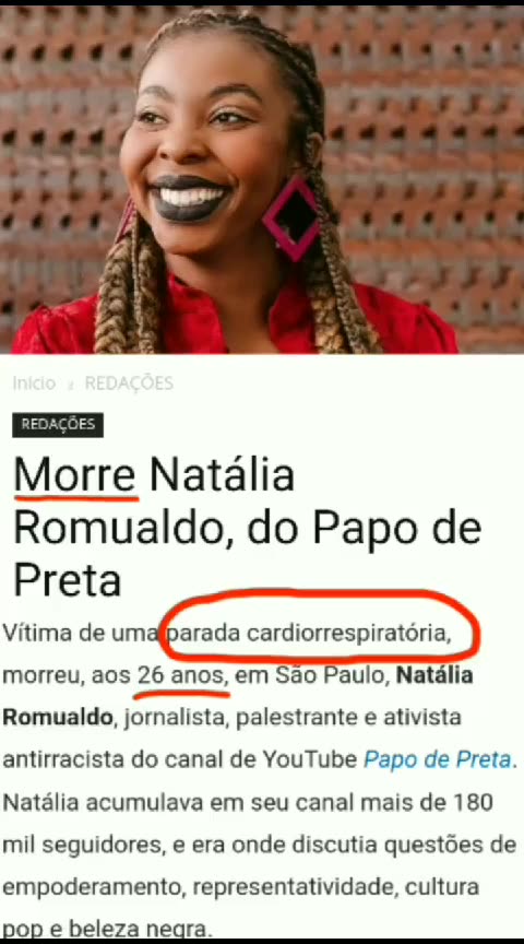 Paula Schmitt - A Globo fez um obituário de Natalia Romualdo mas não teve a decência de lembrar que essa negra empoderada foi nobre e altruísta o suficiente para fazer campanha da "vacina".