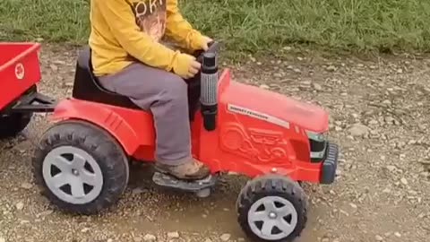 Little Farmer in Training: Kid Has a Blast Playing with Animals and His Mini Tractor