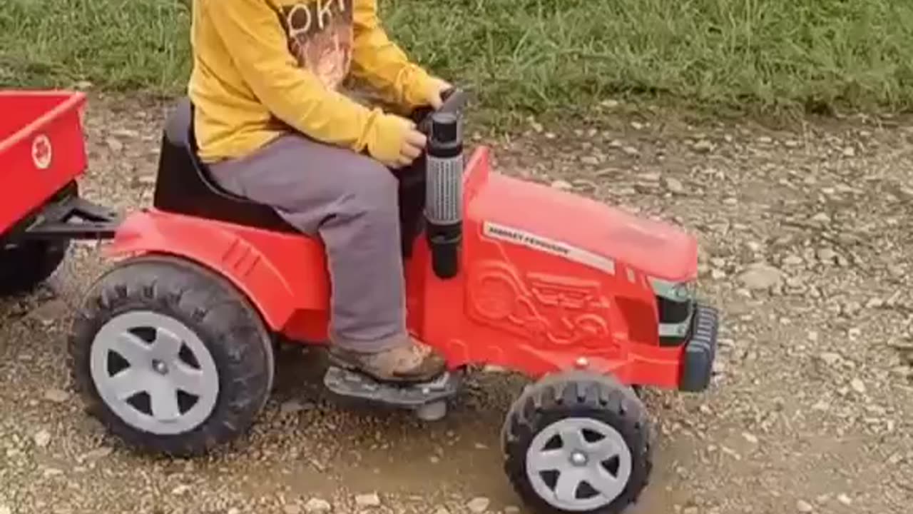 Little Farmer in Training: Kid Has a Blast Playing with Animals and His Mini Tractor