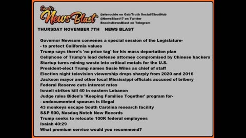 Thursday November 7, 2024 News Blast