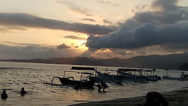 Time lapse sunset on bali beach