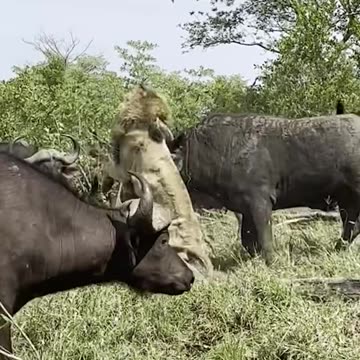 Buffalo hunt by a male lion went wrong