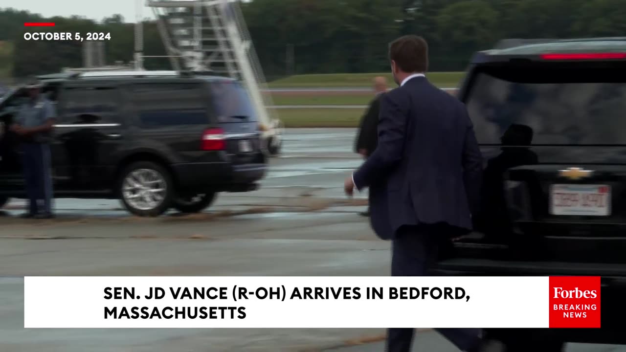 JD Vance Arrives In Bedford, Massachusetts Ahead Of A Trump-Vance Campaign Fundraising Event