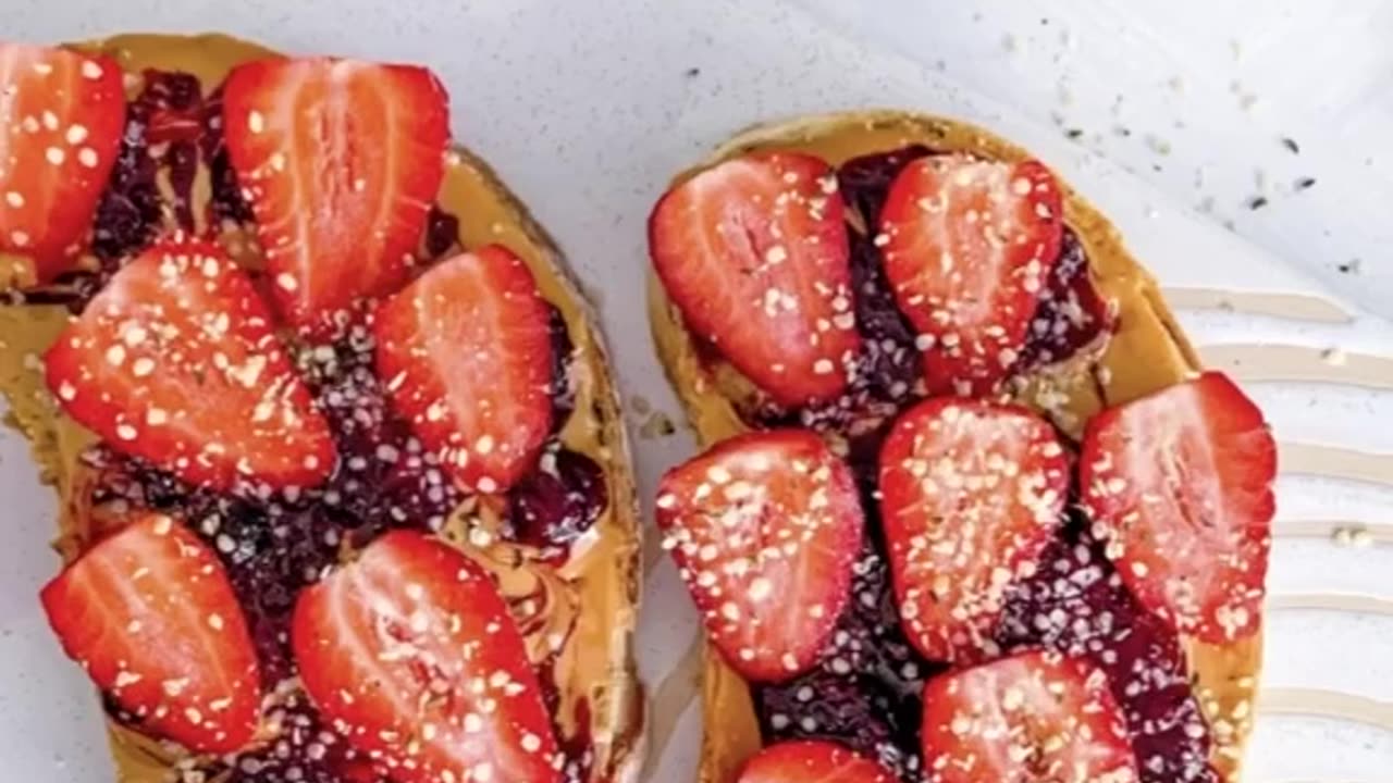 Peanut butter toast with strawberries