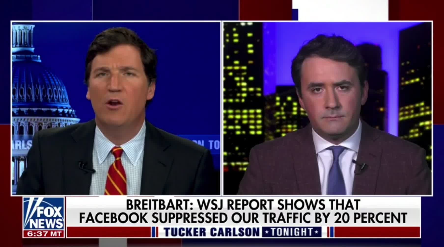 Alex Marlow talks to Tucker Carlson about Facebook suppressing Breitbart