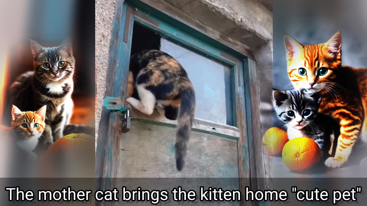 The mother cat brings the kitten home "cute pet"