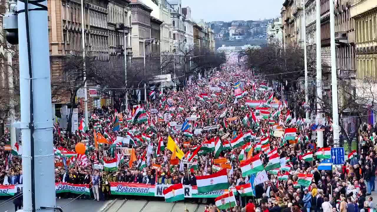 Budapest, Hungary – 15.03.2022 Thousands and thousands took to the streets of Budapest.