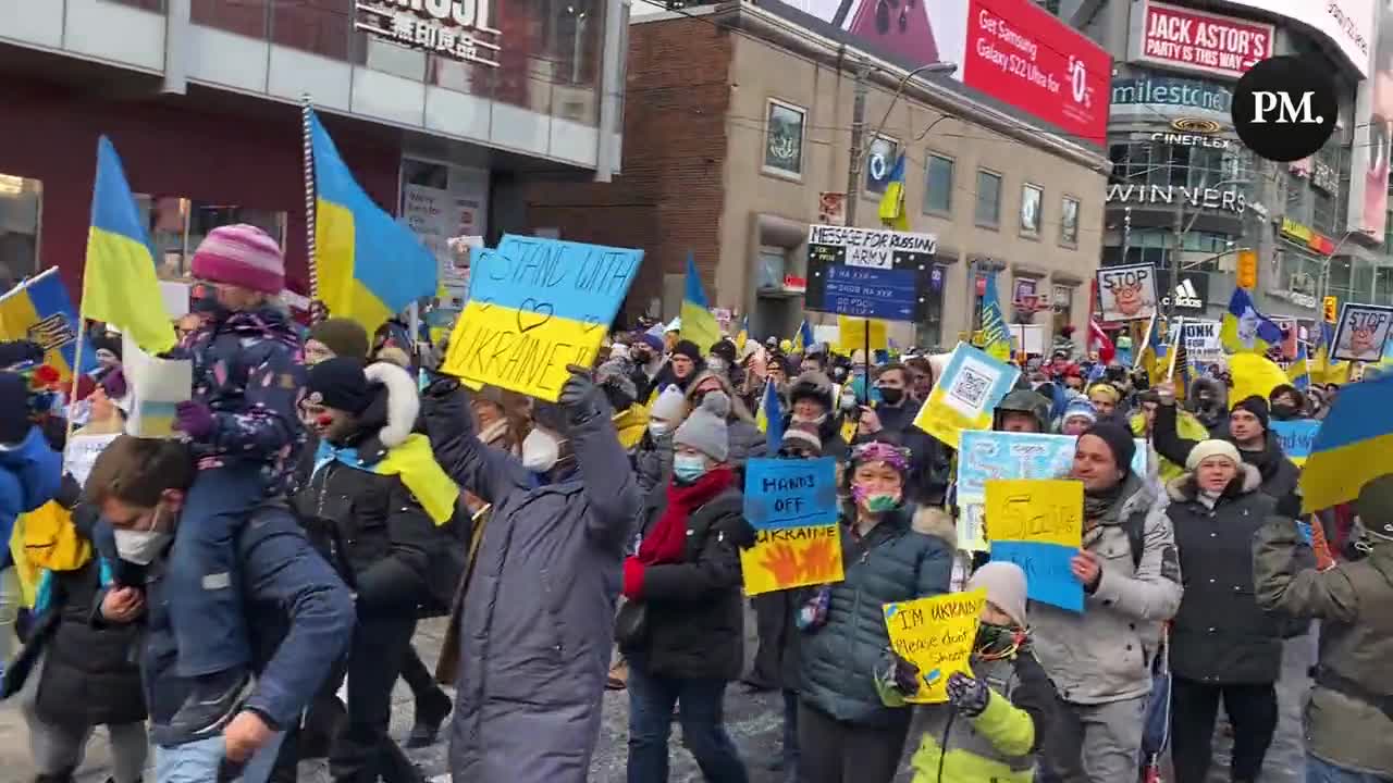 Thousands of Torontonians marched to Nathan Phillips Square show support for Ukraine