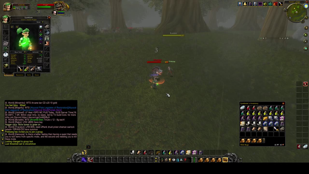 Turtle Wow - Testing if my level 1 rogue with fully buffed 69% dodge can kill Hogger in 1v1