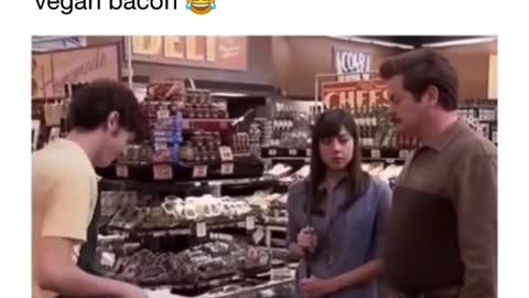 RON Swanson reacts to being offered vegan bacon