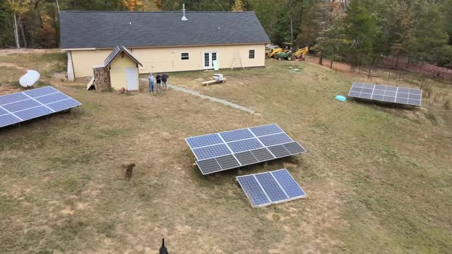 Birds eye view of solar arrays after construction.