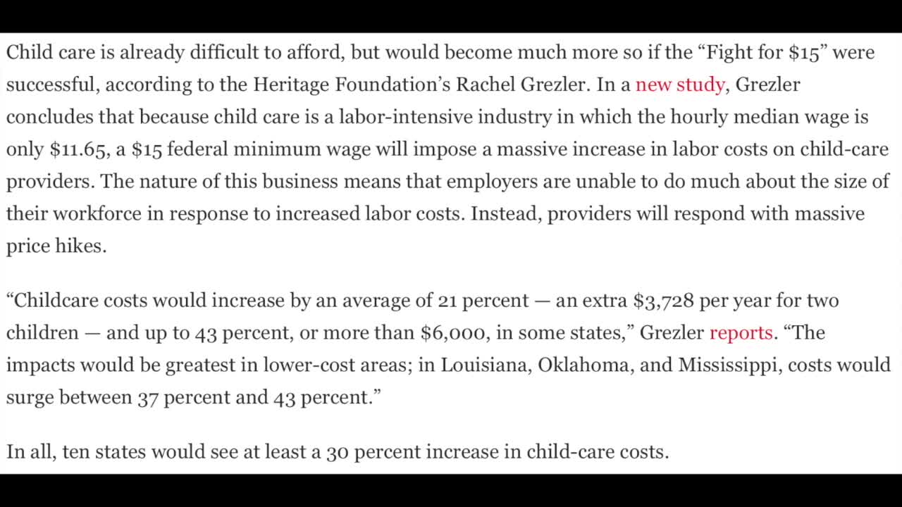 Harris Refuses To Rescue $15 Minimum Wage and Skyrocketing Childcare Prices