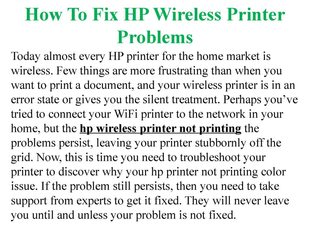 How To Fix HP Wireless Printer Problems