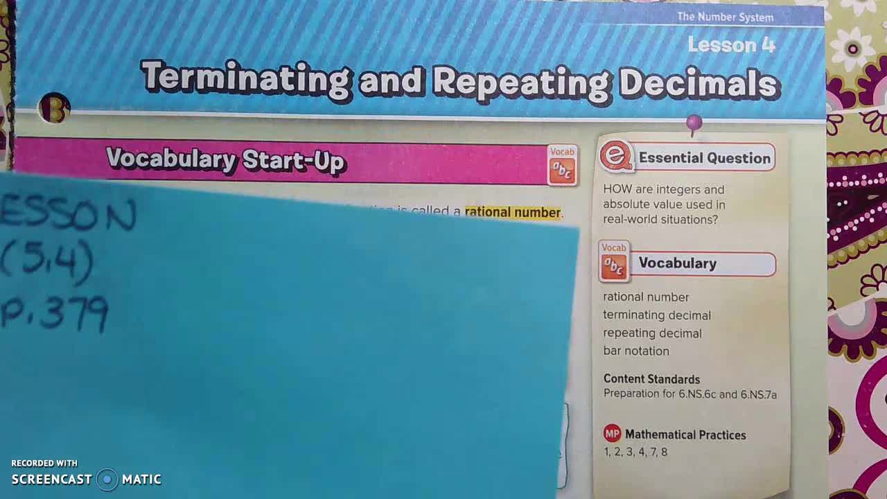Gr 6 - Ch 5 - Lesson 4 - Terminating and Repeating Decimals
