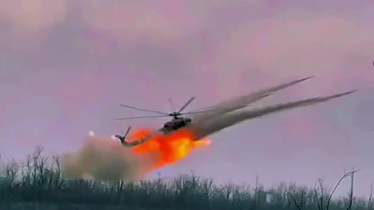 Ukrainian Attack Helicopter Firing Rockets into Russian Lines