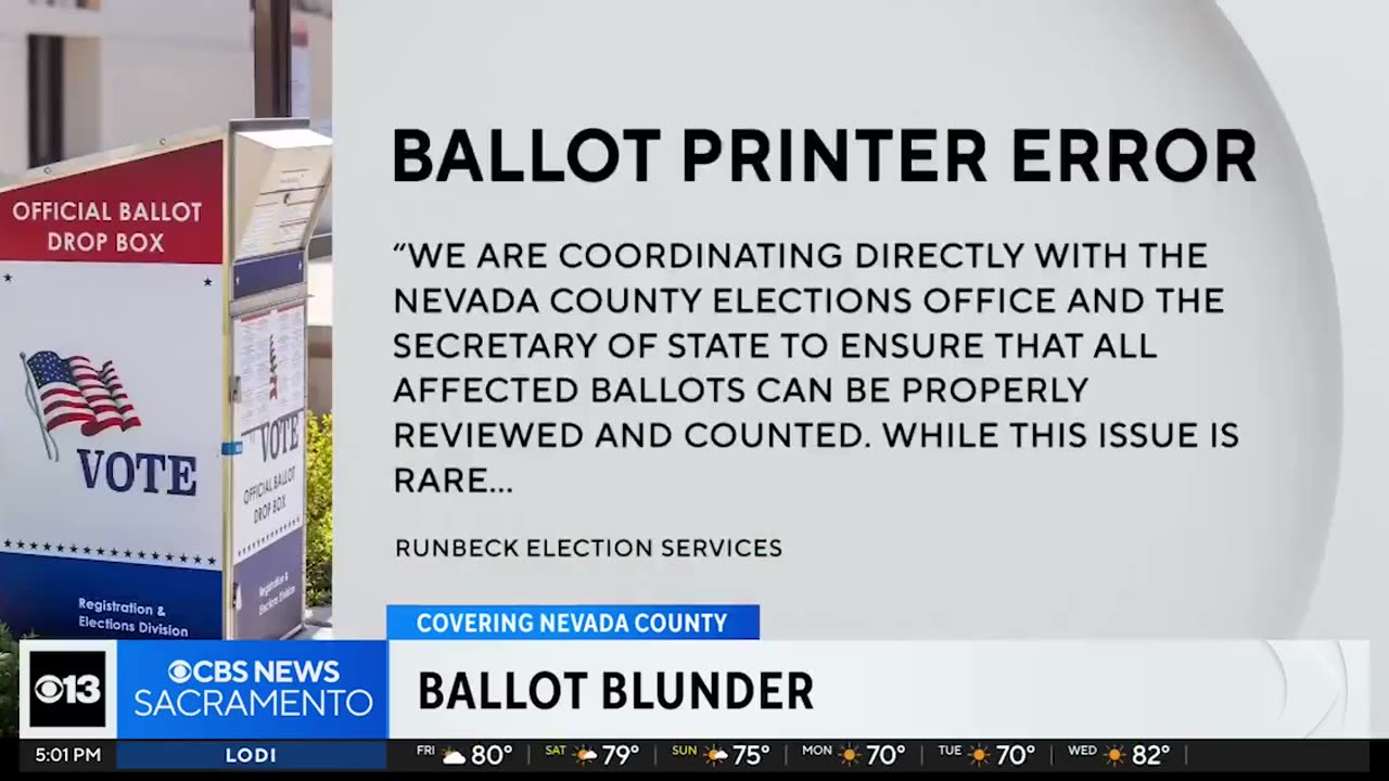 A ballot printing error in Nevada County, CA, has caused scanning issues with 77,000 ballots