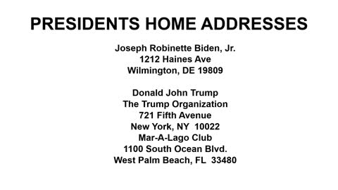 PRESIDENTS HOME ADDRESSES