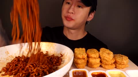 ASMR MUCKANG | Black beans fried noodles chicken nuggets