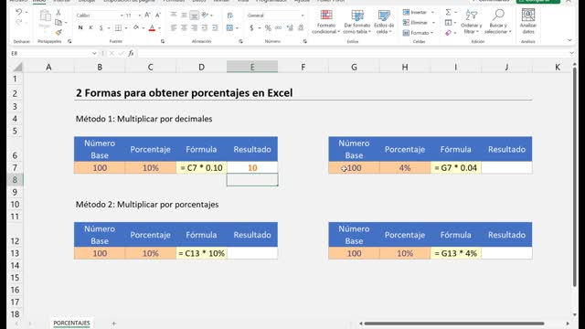 Porcentajes con Excel