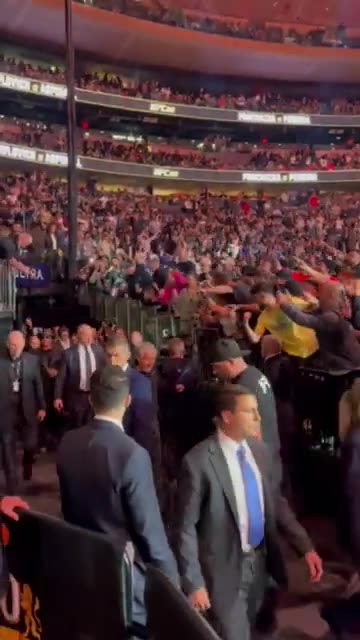Trump, Tucker, Dana White and Kid Rock walk out to ‘American Badass’ UFC Crowd ROARS 🔥.