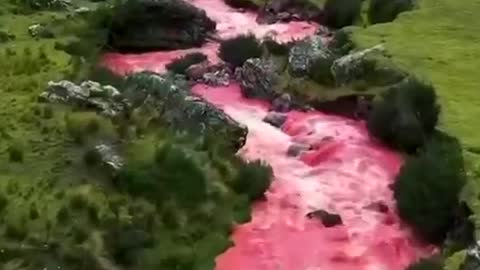 The famous red river in the valleys of Cuzco, Peru