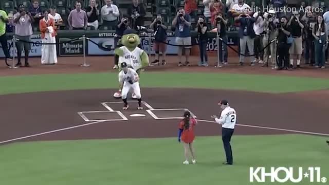 Uvalde shooting survivor Mayah Zamora throws first pitch at Houston Astros game