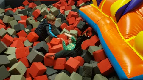 Down the slide at the Bounce Club Powell Ohio