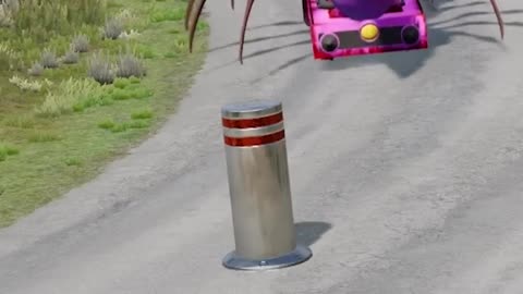 Funny Cars Crossing Bollard - BeamNG.Drive