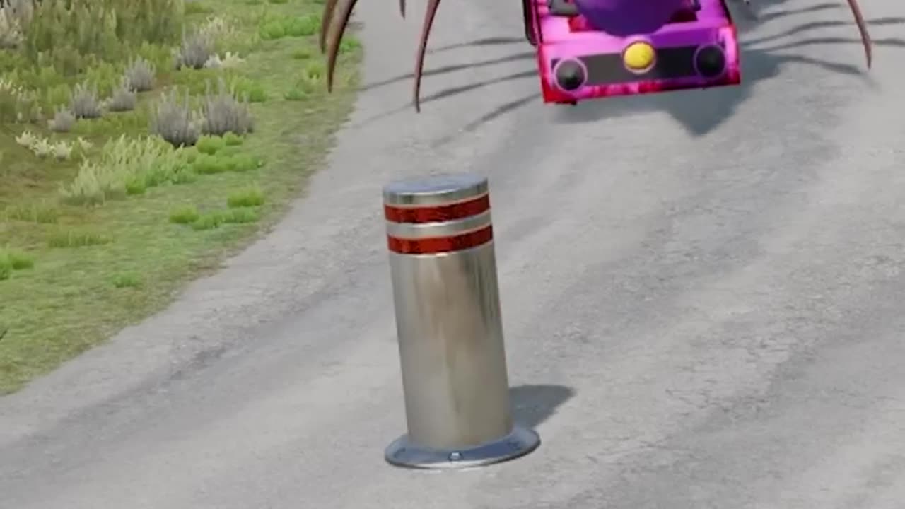 Funny Cars Crossing Bollard - BeamNG.Drive