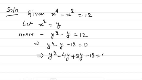 Solve x^4 - x^2 =12, for Real Solutions | Solution class 10 | @eduk5 | #erknsir #viralmathtrick |