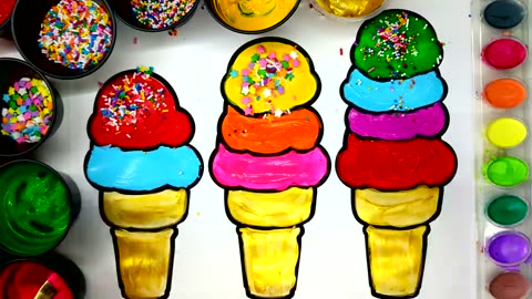 Painting Gold Ice Cream Cone Painting Coloring Art Pages for Children to Learn to Color with Paint