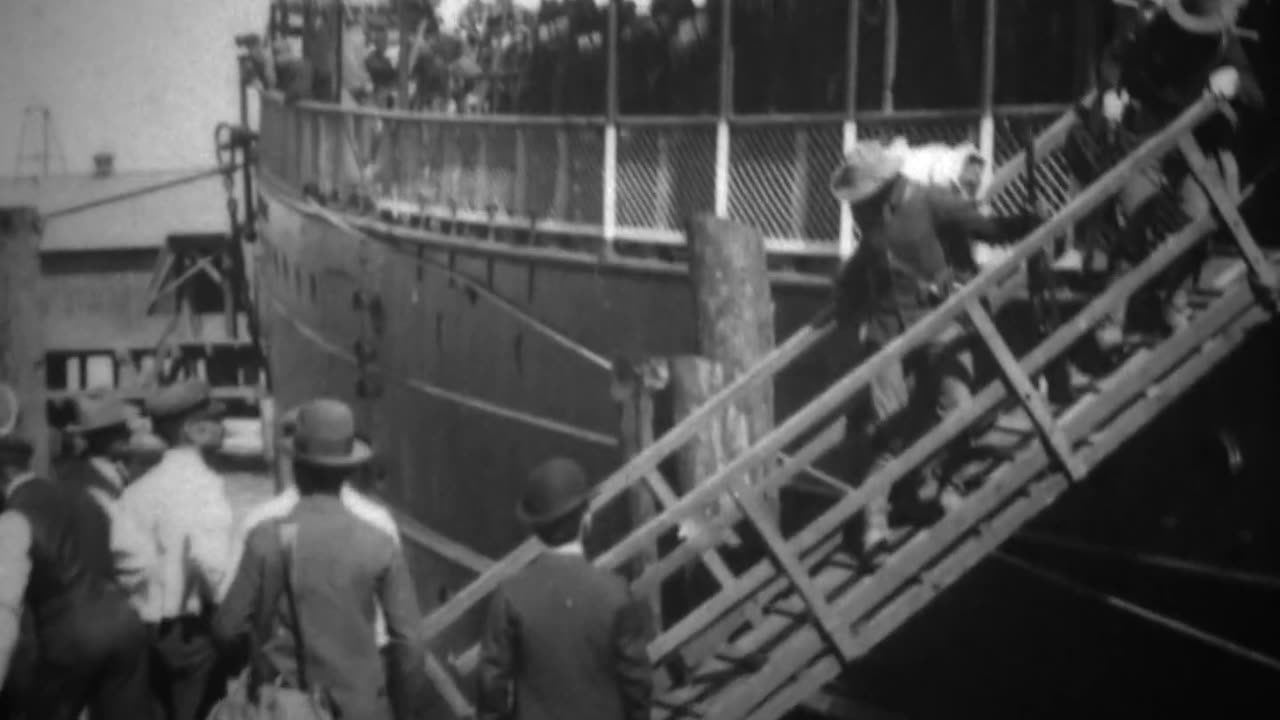 24th U.S. Infantry Troops Disembarking (1898 Original Black & White Film)