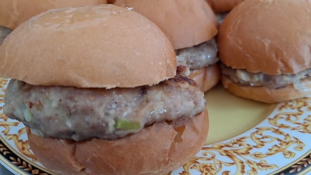 Handmade hamburgers.