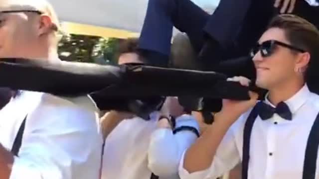 the groom makes a grand entrance