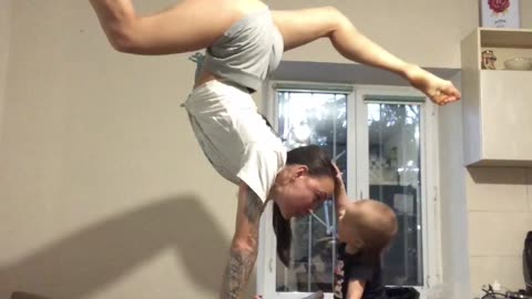 Daughter Tries To Exercise With Mommy