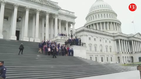 Newly elected House members gather on steps of U S Capitol