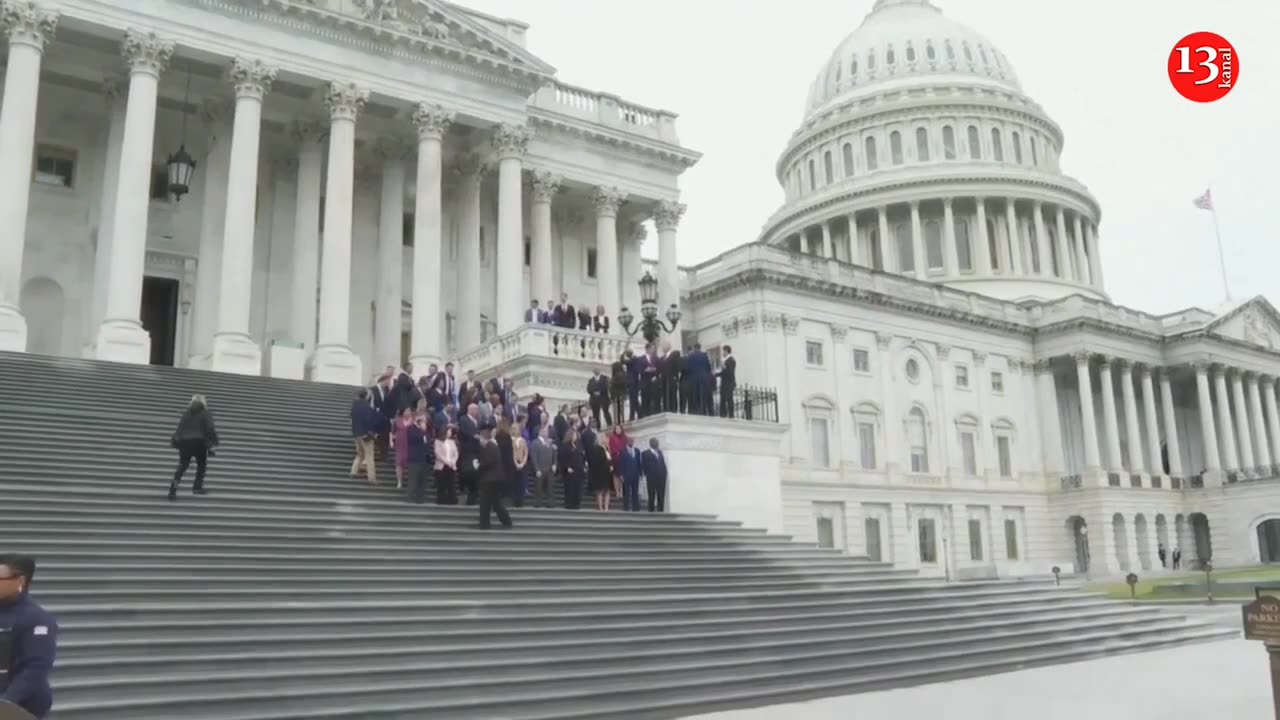 Newly elected House members gather on steps of U S Capitol